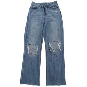 Rewash Women's Distressed Wide Leg Denim Jeans Size 1/25 Raw Hem Boho Grunge